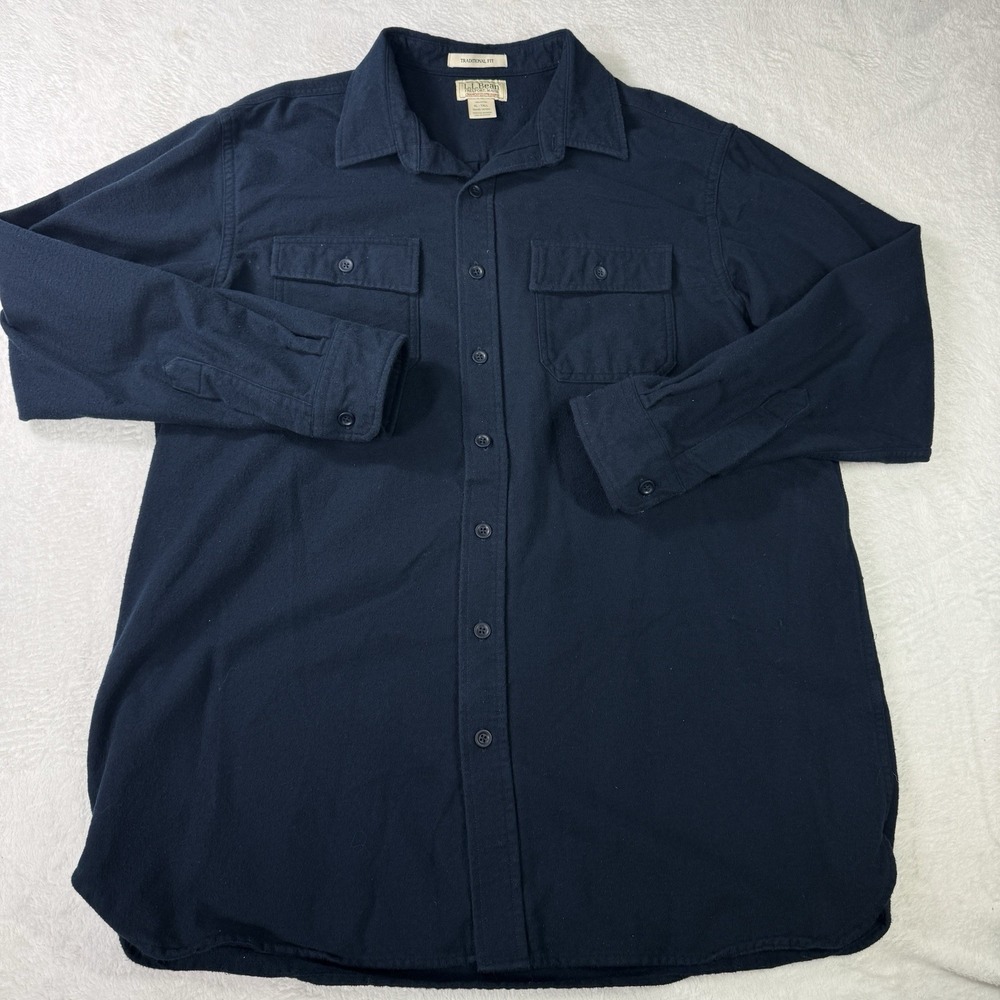 L.L. Bean Chamois Cloth Flannel Shirt Mens XLT Tall Navy Heavy Soft 100% Cotton